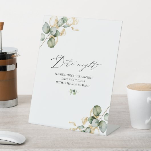 金ゴールドグリーンブライダルシャワーデイトナイトジャールサイン 台座サイン (インサイチュ)