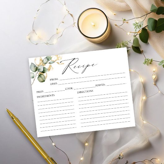 金ゴールドグリーンブライダルシャワーレシピカード