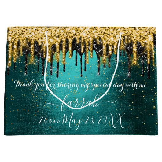 金ゴールドグリーンブラックドリップスフェイスラージ抱き枕 ラージペーパーバッグ (正面)