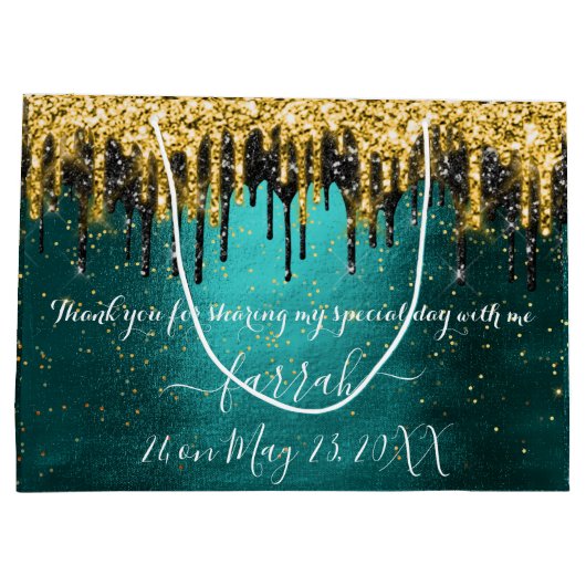 金ゴールドグリーンブラックドリップスフェイスラージ抱き枕 ラージペーパーバッグ (裏面)