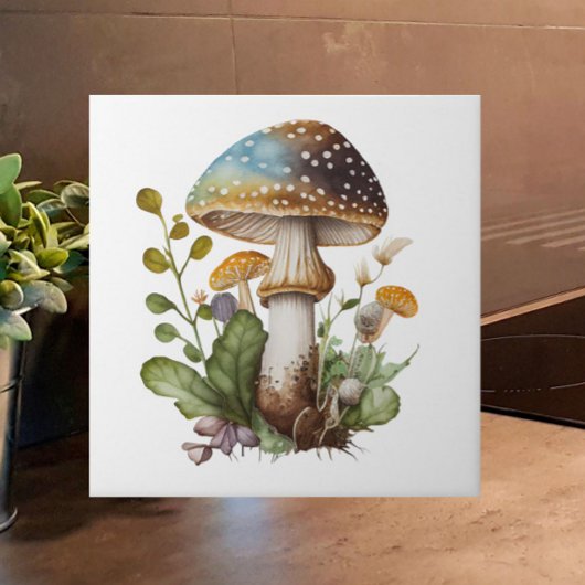 金ゴールドグリーンブルーウッドランドマッシュルームコテージ タイル