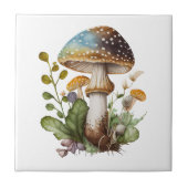 金ゴールドグリーンブルーウッドランドマッシュルームコテージ タイル (正面)