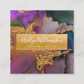 金ゴールドグリーンブルー大理石モダンの水彩色 スクエア名刺 (正面)