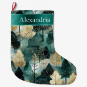 金ゴールドグリーンホワイトツリークリスマス名 ラージクリスマスストッキング (正面)