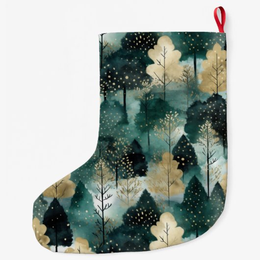 金ゴールドグリーンホワイトツリークリスマス名 ラージクリスマスストッキング (裏面)