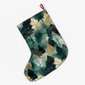 金ゴールドグリーンホワイトツリークリスマス名 ラージクリスマスストッキング (裏面 (吊り時))