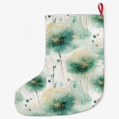 金ゴールドグリーンホワイトフラワークリスマス名 ラージクリスマスストッキング (裏面)