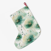 金ゴールドグリーンホワイトフラワークリスマス名 ラージクリスマスストッキング (裏面 (吊り時))