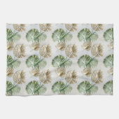 金ゴールドグリーンホワイト熱帯葉 キッチンタオル (横)