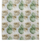 金ゴールドグリーンホワイト熱帯葉 シャワーカーテン (正面)