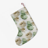 金ゴールドグリーンホワイト熱帯葉 スモールクリスマスストッキング (裏面 (吊り時))