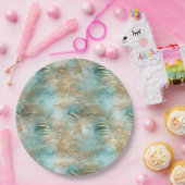 金ゴールドグリーンホワイト熱帯葉 ペーパープレート (パーティー)