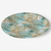 金ゴールドグリーンホワイト熱帯葉 ペーパープレート (アングル)