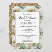 金ゴールドグリーンホワイト熱帯離れブライダルシャワー 招待状 (正面/裏面)