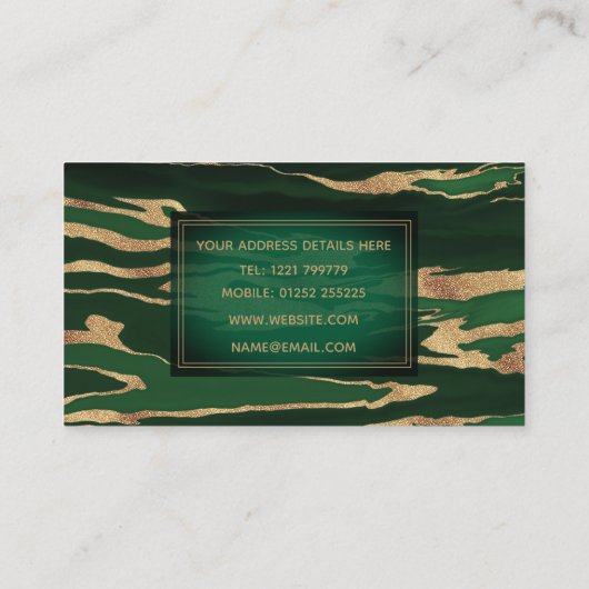 金ゴールドグリーンマーブル抽象芸術絵画ズ 名刺 (裏面)