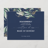 金ゴールドグリーンメイド・オブ・オーナー（花嫁付き添い人）/ブライドメイド提案 招待状 (正面/裏面)