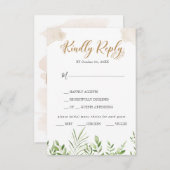 金ゴールドグリーンメニュー選択ウェディングRSVPカード 出欠カード (正面/裏面)