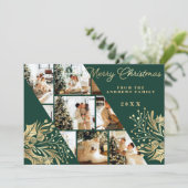 金ゴールドグリーンメリークリスマスフローラ写真コラージュ シーズンカード (スタンド正面)