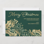 金ゴールドグリーンメリークリスマスフローラ写真コラージュ シーズンカード (裏面)