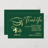 金ゴールドグリーンモダン卒業 サンキューカード (正面/裏面)