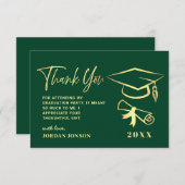 金ゴールドグリーンモダン卒業 サンキューカード (正面/裏面)