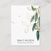 金ゴールドグリーンユーカリのネックレスイヤリングディスプレイバス 名刺 (正面)