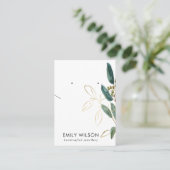 金ゴールドグリーンユーカリのネックレスイヤリングディスプレイ  名刺 (スタンド正面)