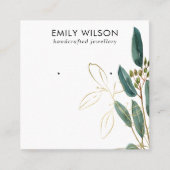 金ゴールドグリーンユーカリ動物群イヤリングスタッドディスプレイB スクエア名刺 (正面)