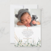  金ゴールドグリーンユーカリ洗礼サンキューカード サンキューカード (正面)