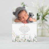  金ゴールドグリーンユーカリ洗礼サンキューカード サンキューカード (スタンド正面)