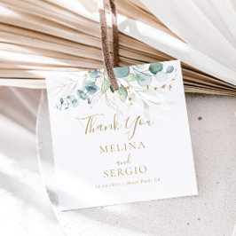 金ゴールドグリーンユーカリ結婚プトゥスサンキューメッセージカード フェイバータグ