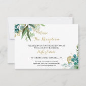金ゴールドグリーンユーカリ結婚式レセプションカード 招待状 (正面)