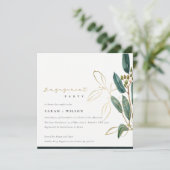金ゴールドグリーンユーカリ茎葉管理招待状 サンキューカード (スタンド正面)