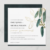 金ゴールドグリーンユーカリ葉発願リニューアル招待状 サンキューカード (正面/裏面)