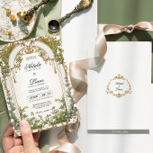 金ゴールドグリーンユーカリ金箔アーチ結婚ズ 招待状