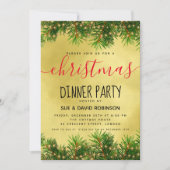 金ゴールドグリーンライツクリスマスホリデーディナー 招待状 (正面)