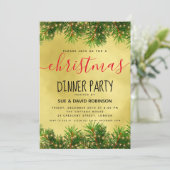 金ゴールドグリーンライツクリスマスホリデーディナー 招待状 (スタンド正面)