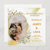 金ゴールドグリーンラグジュアリーウェディングパーティー招待状 招待状 (正面/裏面)