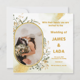 金ゴールドグリーンラグジュアリーウェディングパーティー招待状 招待状