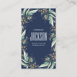 金ゴールドグリーンリーススタイリッシュネイビーブルー 名刺