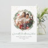 金ゴールドグリーンリースファミリークリスマスフォト シーズンカード (スタンド正面)