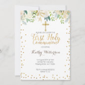 金ゴールドグリーンリーファースト・ホーリー・コミュニオン招待状 招待状 (正面)