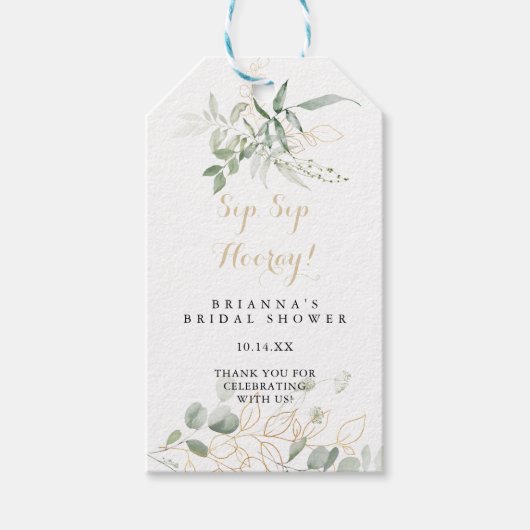 金ゴールドグリーンリーフシップホレーブライダルシャワー ギフトタグ (正面)