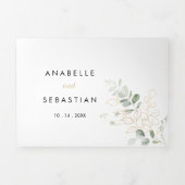 金ゴールドグリーンリーフトリフォールド結婚式招待状 三つ折り招待状 (カバー)