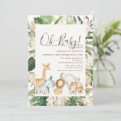 金ゴールドグリーンリーフパームサファリベイビーシャワー 招待状 (スタンド正面)