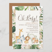 金ゴールドグリーンリーフパームサファリベイビーシャワー 招待状 (正面/裏面)