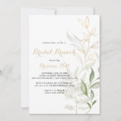 金ゴールドグリーンリーフブライダルブランチブライダルシャワー 招待状 (正面)