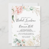 金ゴールドグリーンリーフブライダルルンチョンブライダルシャワー 招待状 (正面)