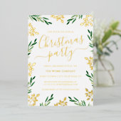 金ゴールドグリーンリーフ企業のクリスマスパーティー 箔招待状 (立ち正面)