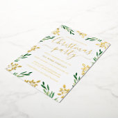 金ゴールドグリーンリーフ企業のクリスマスパーティー 箔招待状 (回転した状態)